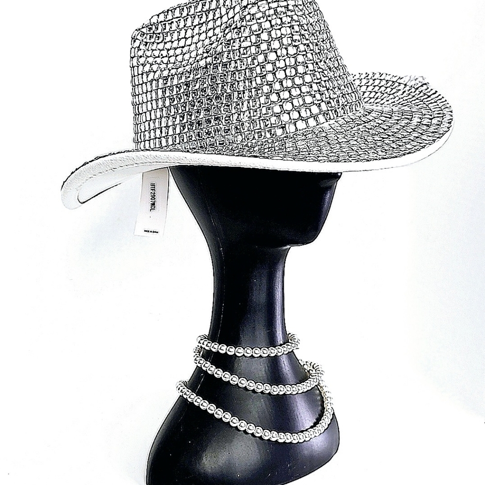 Beloved Millinery Western Elegance Rhinestone Bling Cowboy Hat White Silver - Picture 8 of 10